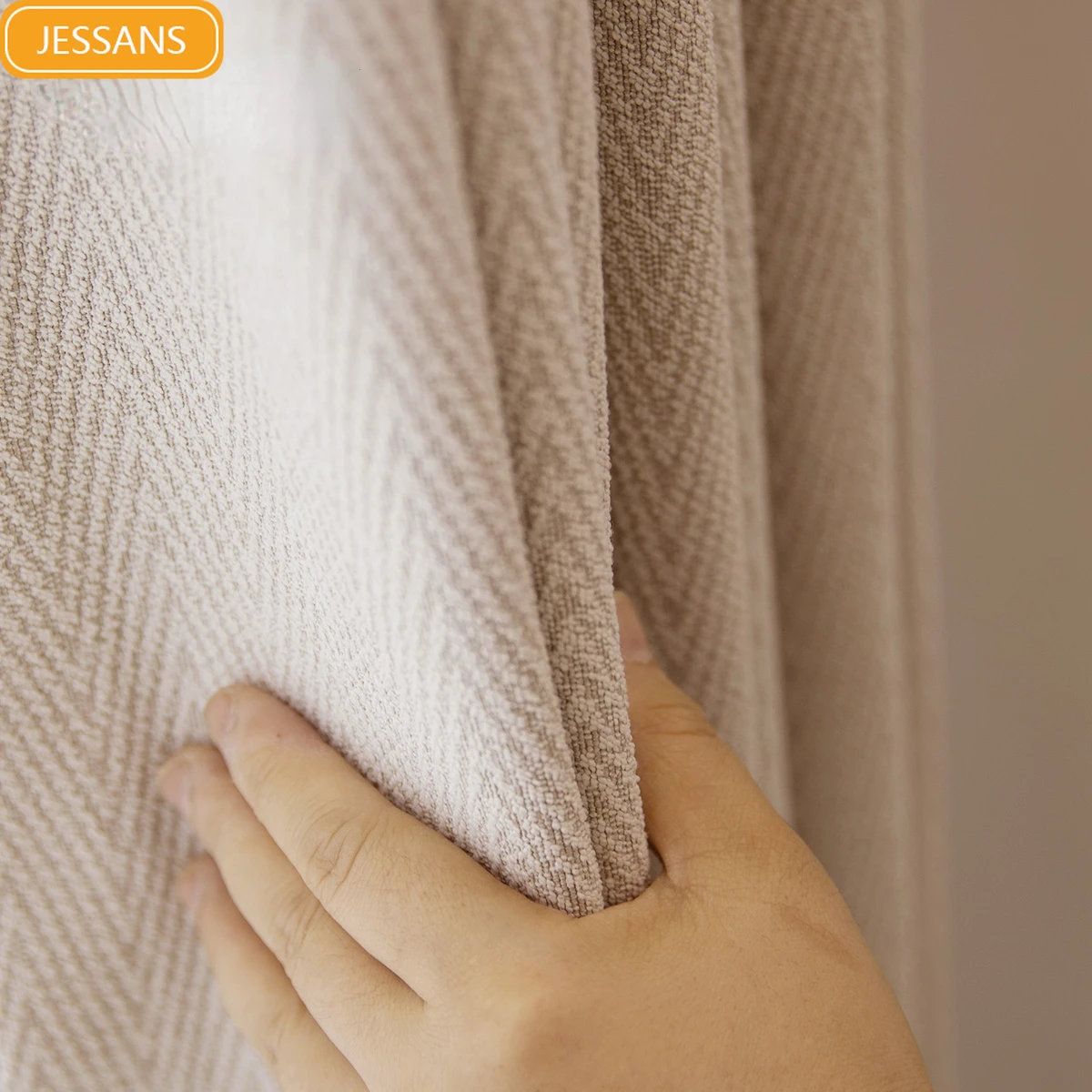 

Herringbone Cashmere Jacquard Flannelette Thickened Shading Thermal Insulation Curtains for Living Room Bedroom Finished