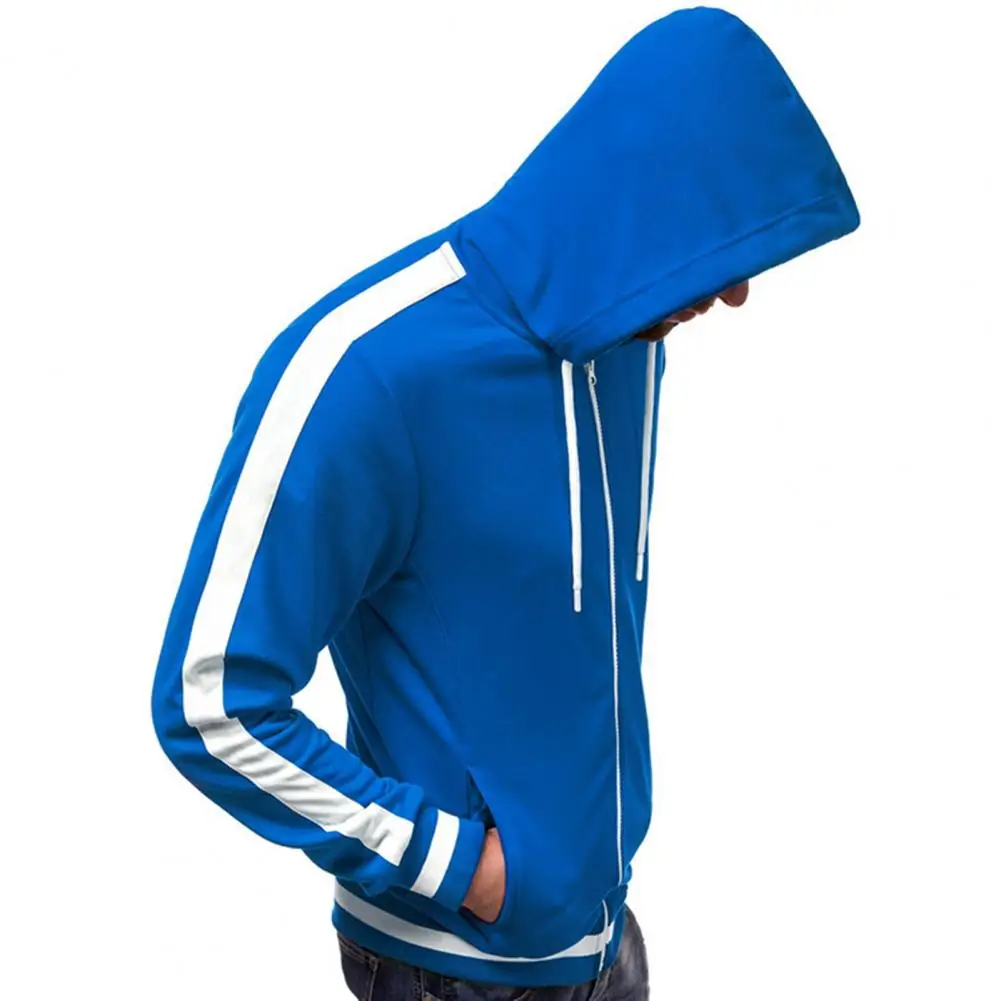 

Zipper Hoodie Coat Men Contrast Color Hoodie Coat Contrast Color Splicing Stripe Hoodie Coat Stylish Men's Slim Fit Fleece