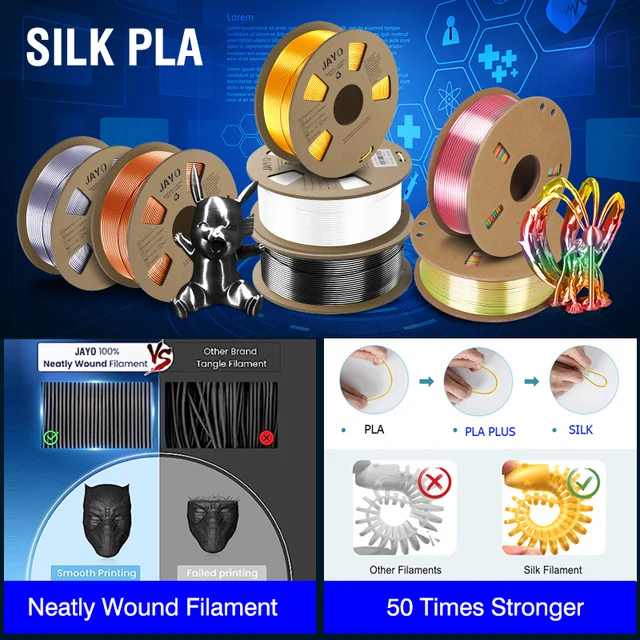 Silk PLA Filament, SUNLU Neatly Wound Shiny PLA 3D Printer Filament 1.75mm  Dimensional Accuracy +/- 0.02mm, Fit Most FDM 3D Printers, Good Vacuum  Packaging, 1kg Spool (2.2lbs), 330 Meters, Silk Black 