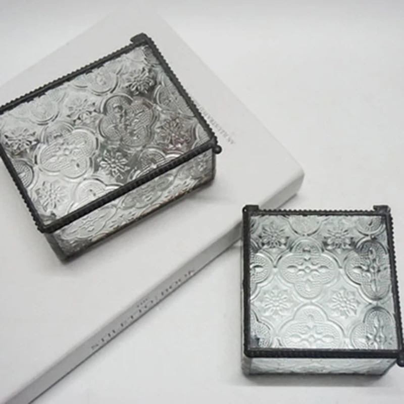 

Retro Square Rectangular Jewelry Box Nostalgic Carved Flower Ornament Jewelry Storage Organizer Holder Tabletop Containe