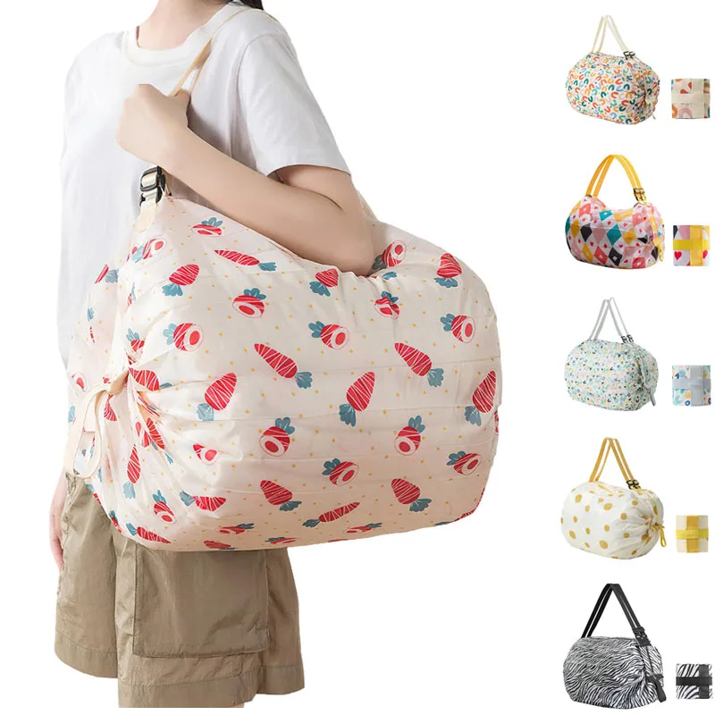 Eco-Friendly Foldable Tote Bag with Cat and Lemon Design