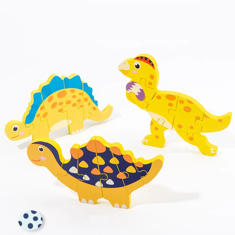 Baby Wooden Cartoon Dinosaur 3D Puzzle Jigsaw for Kids Boy Girl Montessori Early Learning Educational Puzzle Toys jigsaw puzzles wooden jigsaw puzzles wooden puzzle toys educational puzzles mini jigsaw puzzle