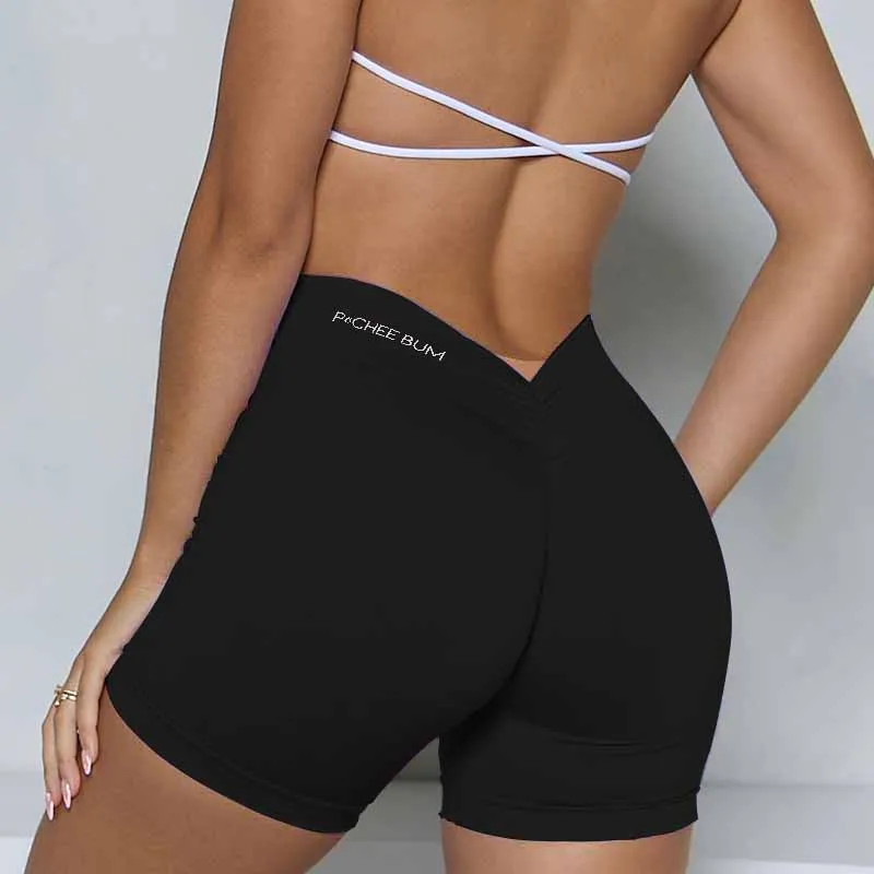 Pchee Bum Sexy Black Low V-Back Scrunch Butt Biker Shorts Push Up Tights Woman Lycra Gym Leggings Sport Women Fitness shorts