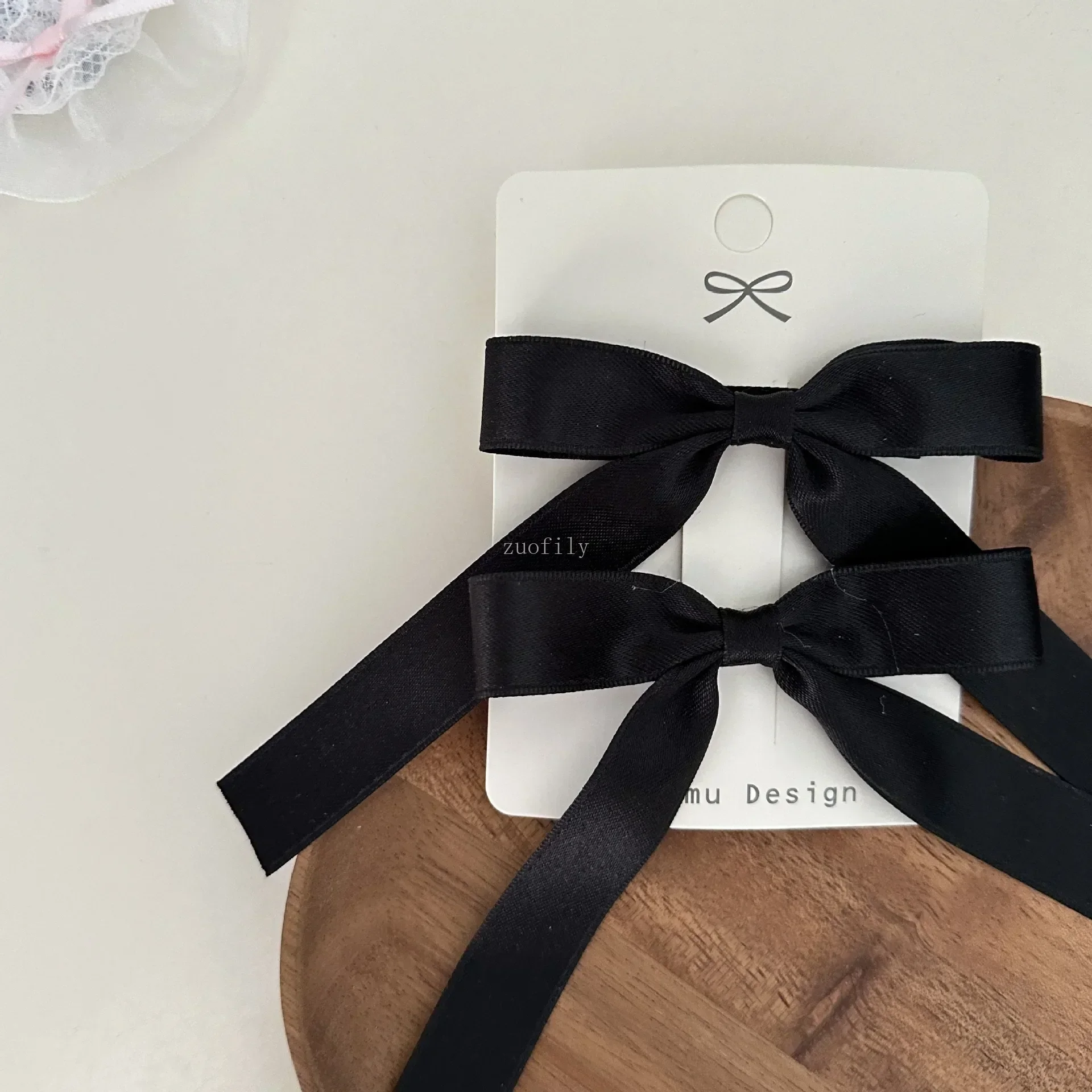 Fiocco in nastro Fermagli per capelli per neonate Carino versatile Ragazze Studenti Forcina Copricapo Solido Nero Bianco Accessori per capelli per bambini - immagine 5