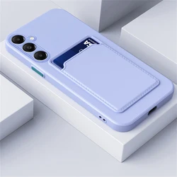 Colorful Card Holder Silicone Back Cover - Shockproof Case for Samsung Galaxy S24 FE (Light Purple - 04)