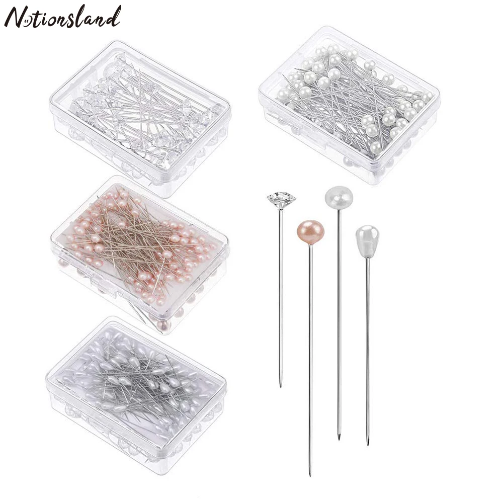 100PCS Bouquet Pins Pearl Corsage Crystal Diamond Head Pins 65MM Straight  Head Pins for DIY Wedding