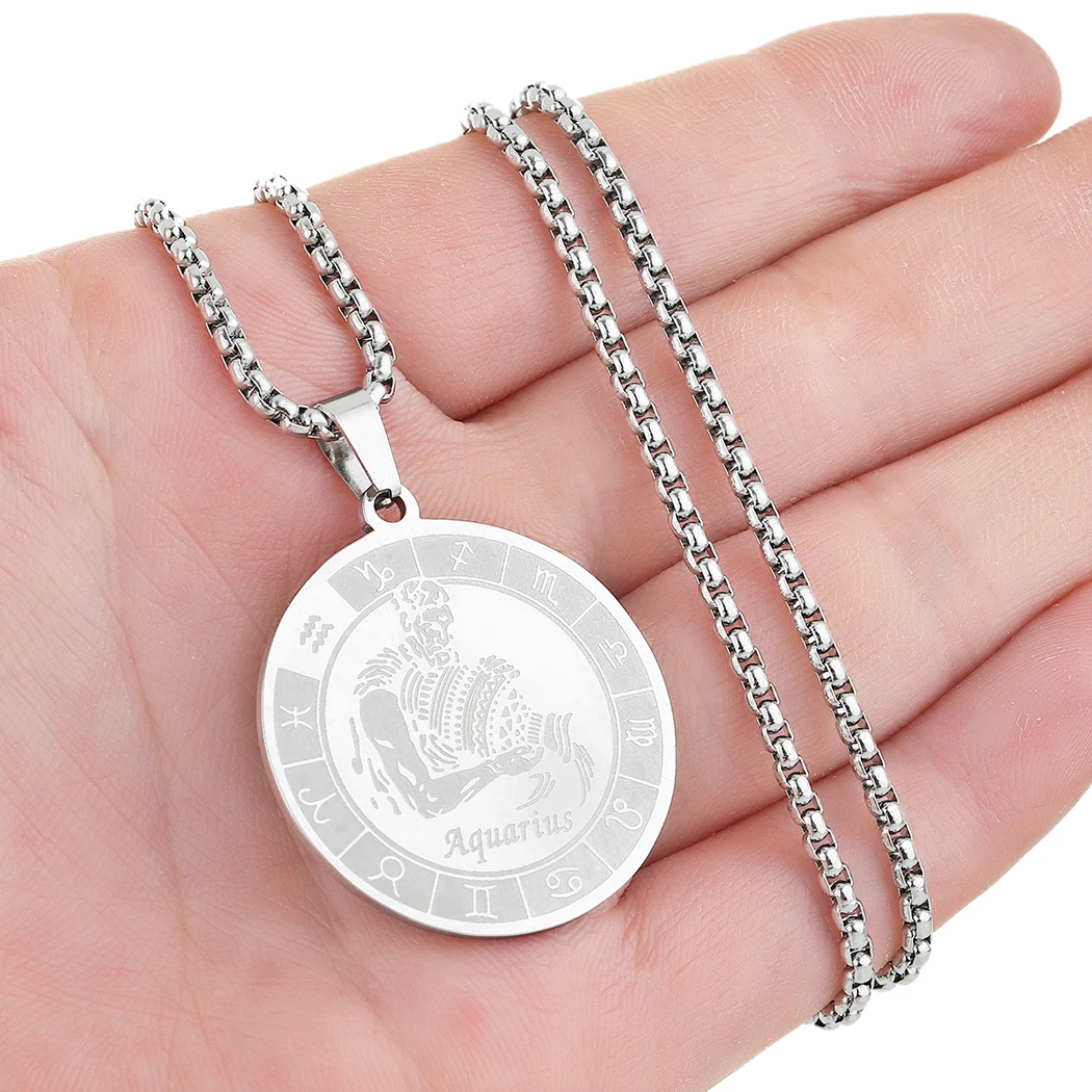 HIJONES Dodici Ciondoli A Costellazioni Da Uomo In Acciaio Inossidabile Con Zodiaco Segno Pendente In Argento Nero Acquario - Foto 12