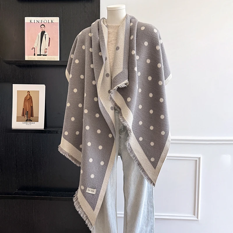 2025 Luxury Brand Women's Cashmere Scarf - Winter Warm Tasseled Striped & Polka Dot Printed Pashmina Shawl, Foulard & Poncho