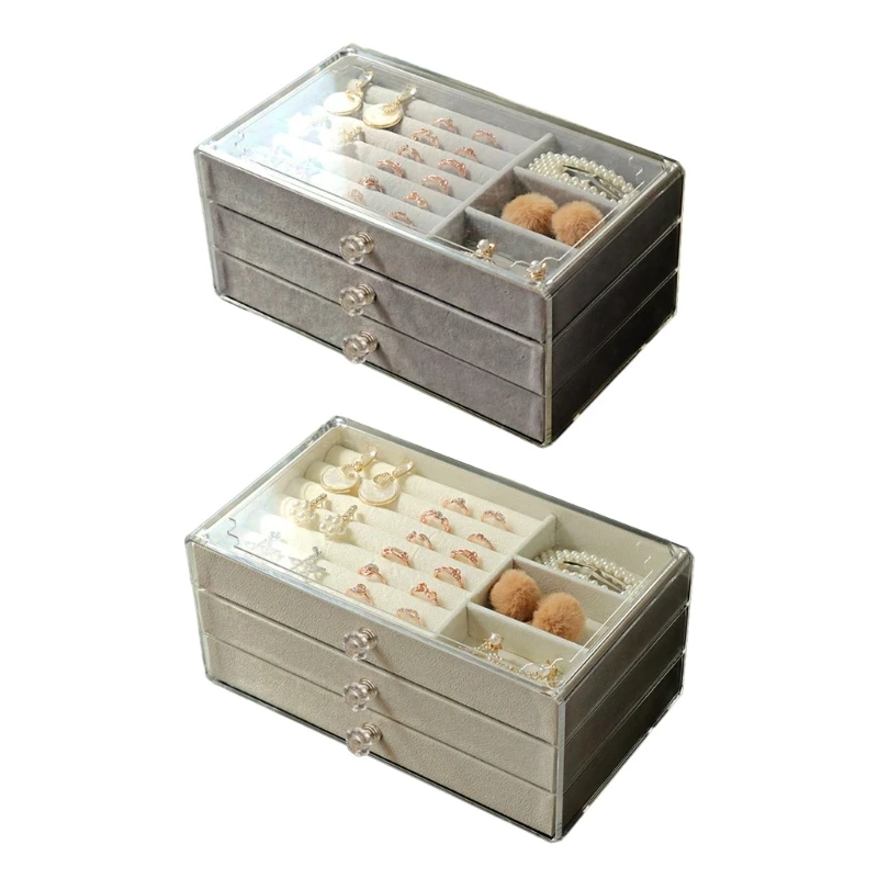 

Jewelry Organizer with 3 Drawers Clear Acrylic Jewelry Box Earing Organizer Tray for Earring, Ring, Brooch, Watch X3UD