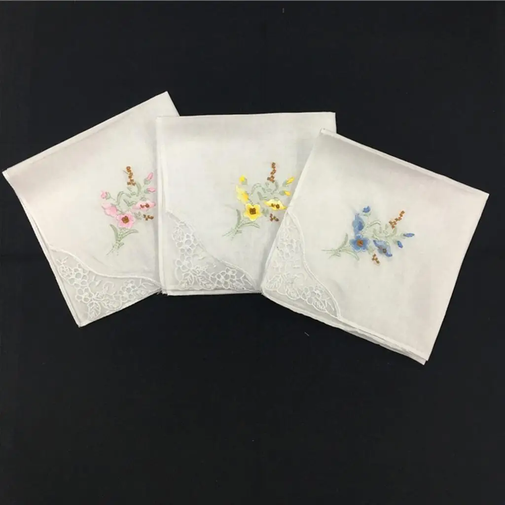 

12Pcs Beautiful Women Washable Embroidered Lace Hankie Towel Lot cm