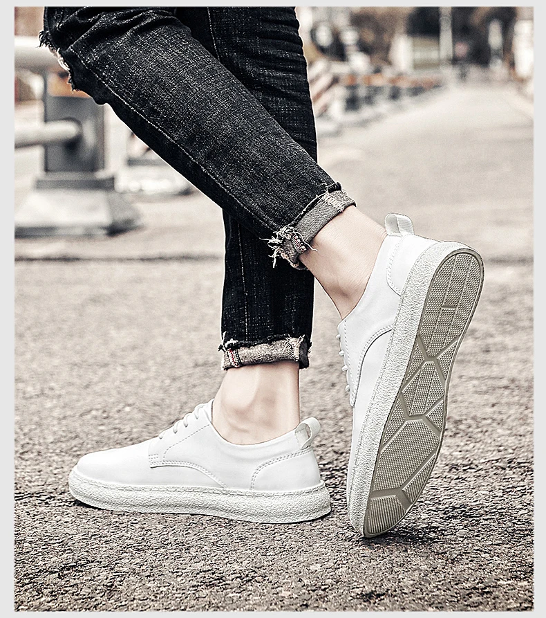 Männer Echtes Leder Lift Turnschuhe Aufzug Schuhe Schwarz Höhe Zunehmende Sport Männer Flache/5 cm Weiß Casual Schuhe mokassins – Detail 15