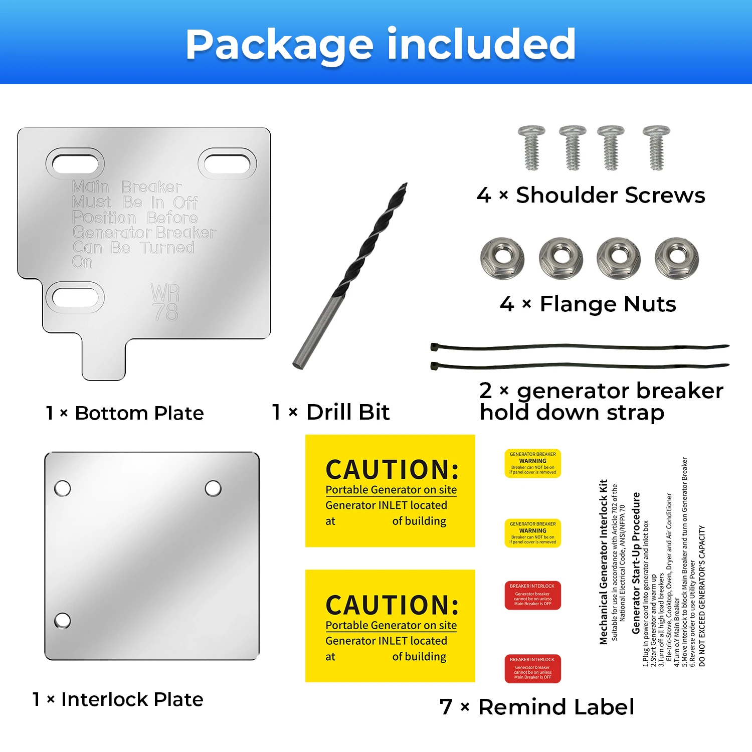 100 AMP For Eaton or Siemans or ITE Generator Interlock Rebuild Kit Model #WR 78