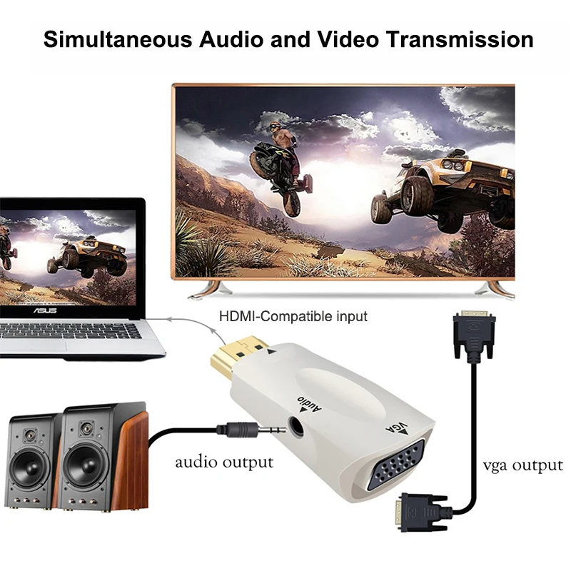 HDMI-compatible to VGA Adapter Male To Female HD 1080P Audio Cable Converter For PC Laptop TV Box Computer Display Projector