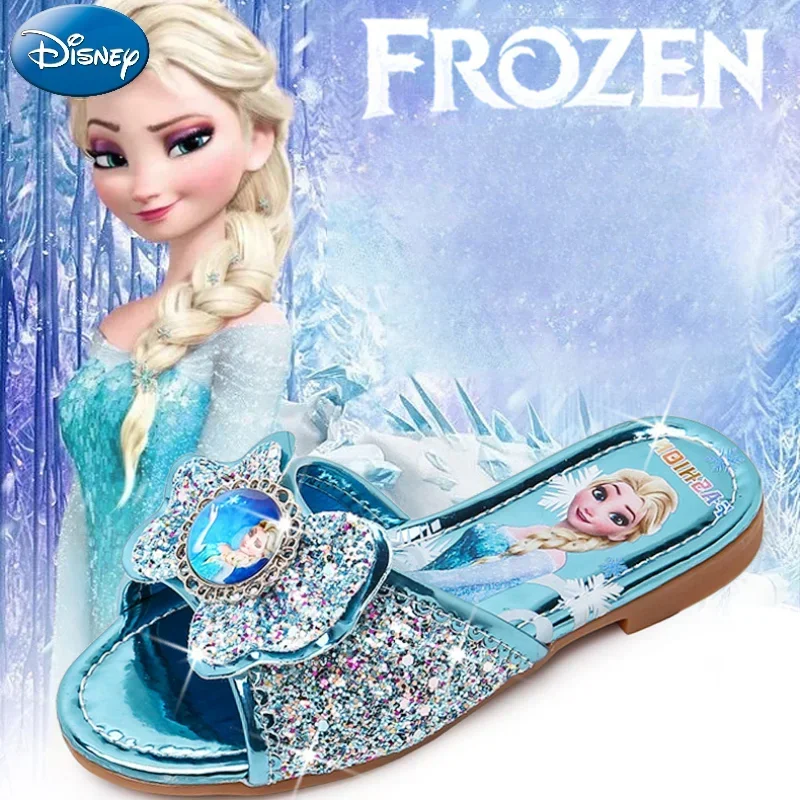 Disney Frozen Elsa Princess Girls Mules Sandals Girl Crystal Shoes
