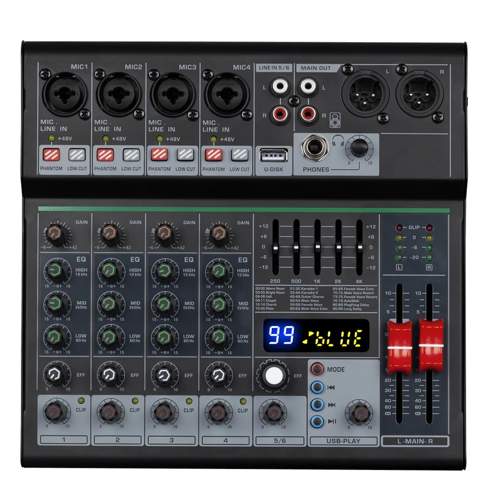 ライブストリーミングミキサー 16 チャンネル プロフェッショナル スタジオ オーディオ ミキサー Bluetooth USB DJ DJミキサー、 4 チャンネルオーディオミキサー、USBオーディオインターフェイス付きDJミキサー、Bluetooth機能、16個のD オーディオミキサー ... 6チャンネルオーディオミキサー、USBオーディオインターフェース付きDJミキサー、Bluetooth機能、16個のDSPエフェクト、