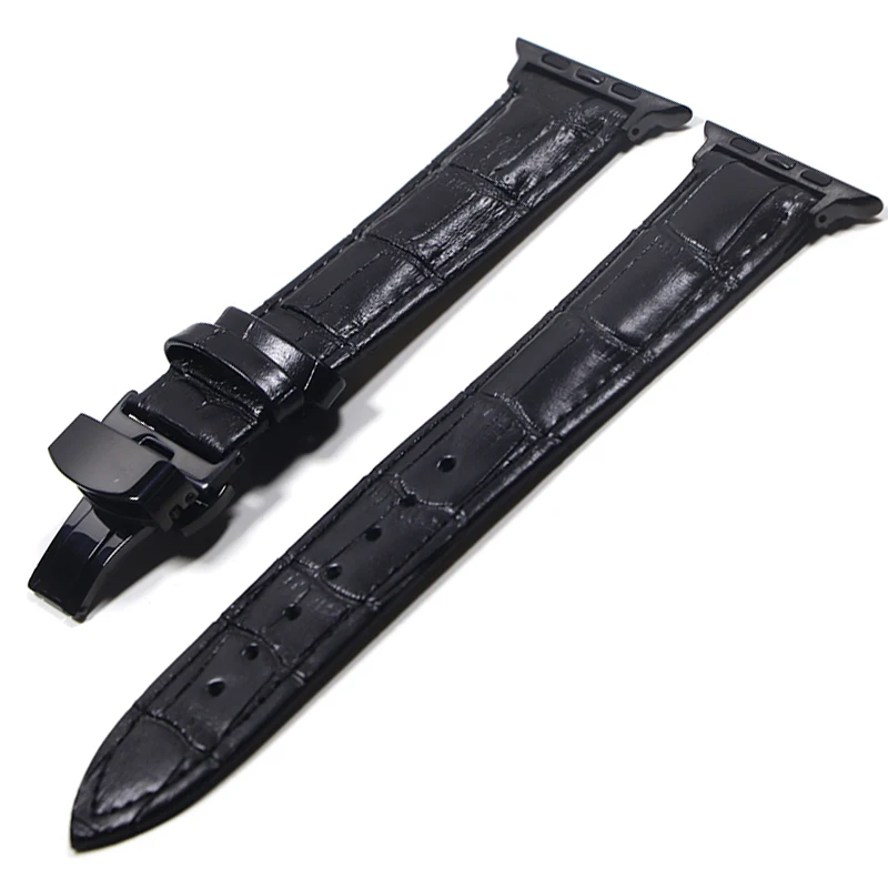 

Butterfly buckle Leather strap for apple watch 7 6 5 4 SE band 44mm 40mm For apple watch 42mm 38mm iwatch 3 2 1