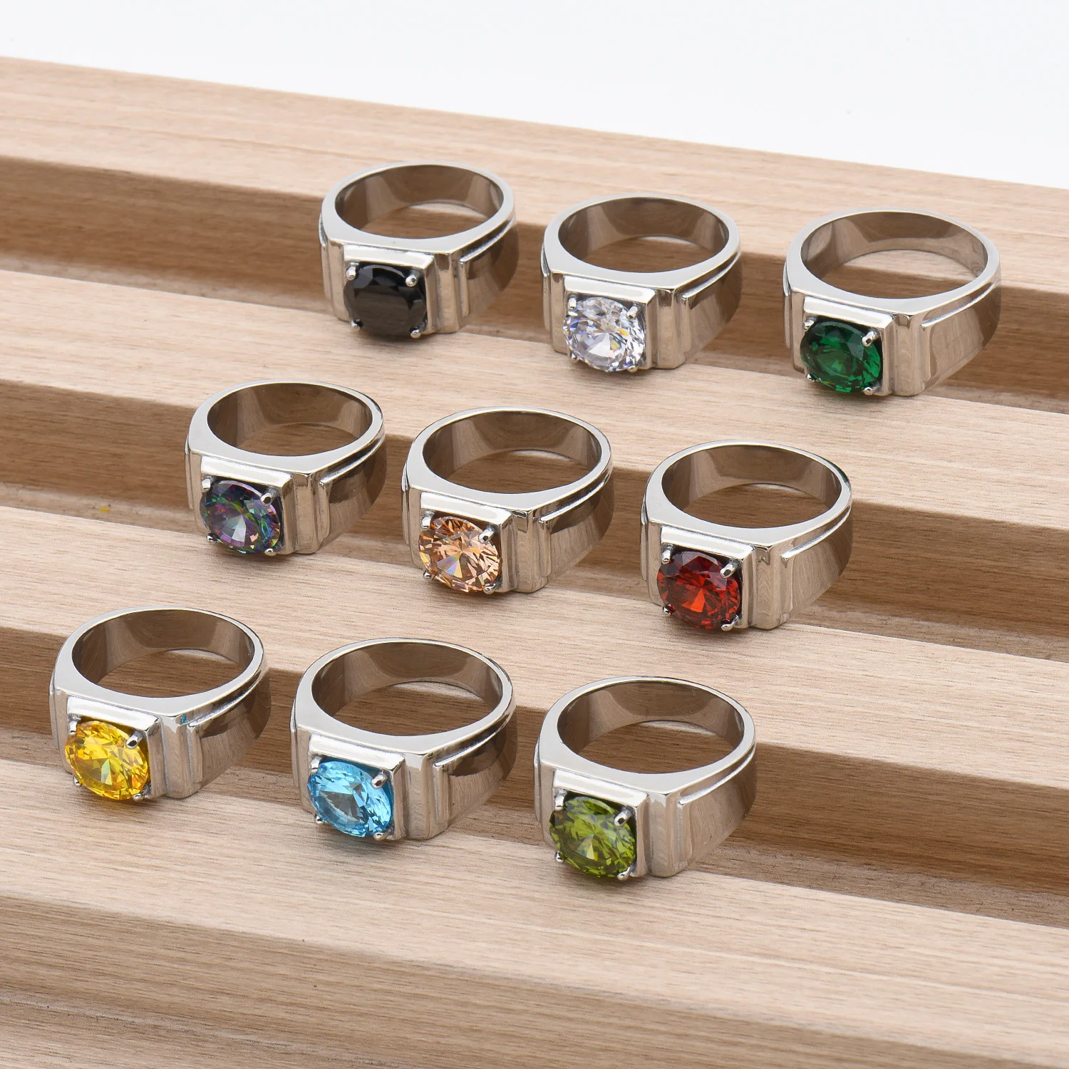 1pc bestes Geschenk für Herren 10mm Zirkon hochwertige mehrere Farben Edelsteins tile Edelstahl ringe