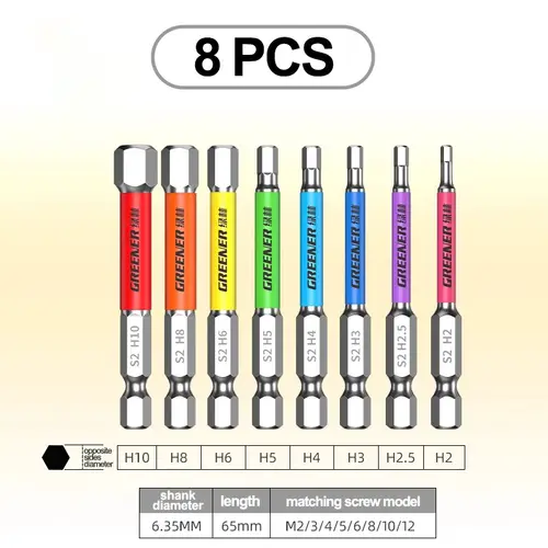 GREENERY Rainbow Hex Key Allen Wrench Screwdriver Bit Set Electric Power Drill Color-Coded Strong Durable Magnetic Repair Tools - Image 9