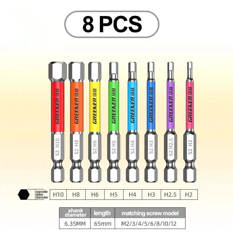 GREENERY Rainbow Hex Key Allen Wrench Screwdriver Bit Set Electric Power Drill Color-Coded Strong Durable Magnetic Repair Tools - Image 9