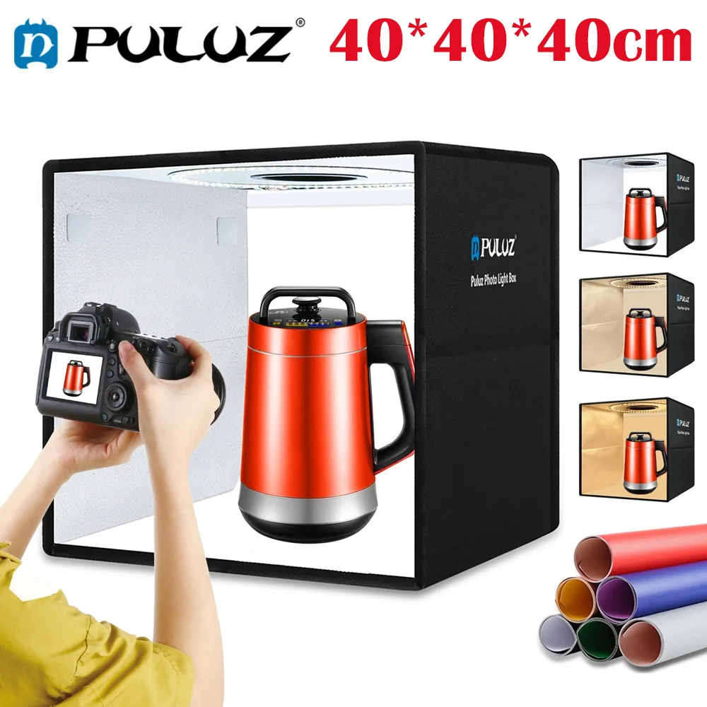 Puluz 16in 40cm Photo Studio Light Box with 12 Color Backdrop Portable Photography Lightbox Product Shooting Softbox Tent Box