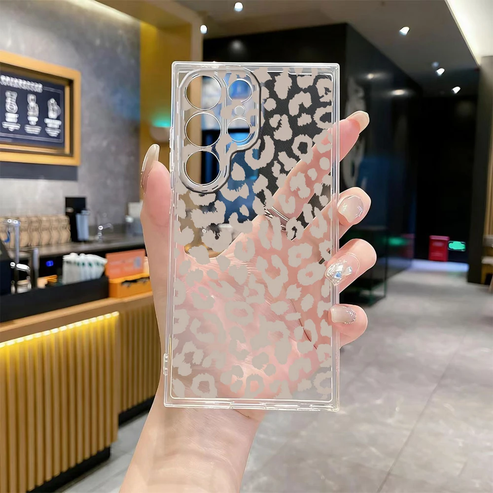 White Leopard Print Clear Phone Case - Artistic Marble Design
