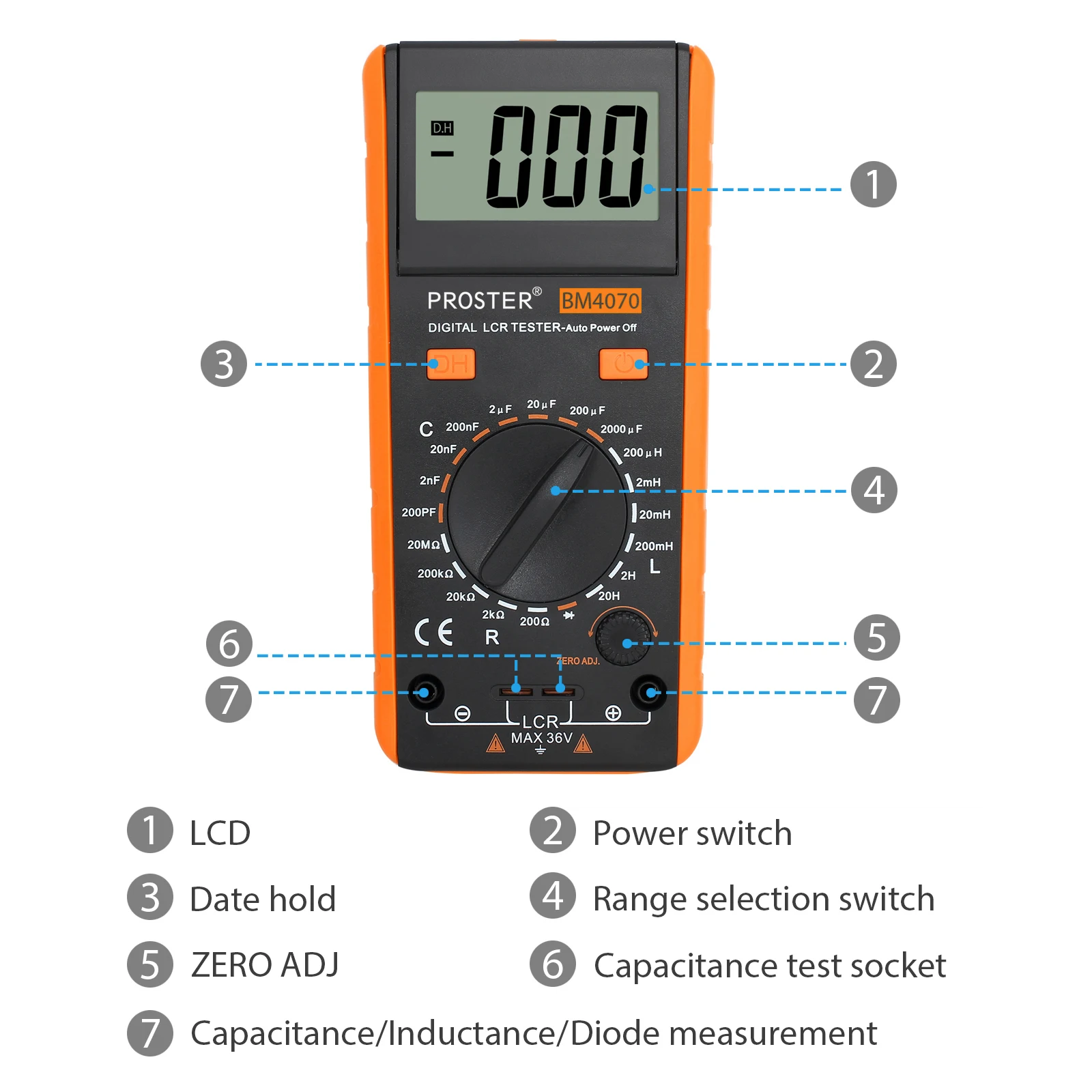 Proster BM4070 Digital Multimeter LCR Meter Tester For Inductance Capacitance Resistance LCD Display Measuring Meter Tool Kit 3