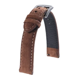 Handcrafted Genuine Leather Suede Watch Strap - Quick Release Soft Wristband Belt Accessories - 22mm (Brown)