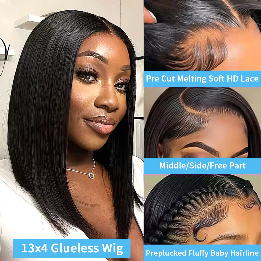 100% cheveux humains sans colle 7×5 perruques sans colle tressé fermeture 13×6 dentelle frontale pré-coupée vietnamienne droite courte Bob perruques pour les femmes