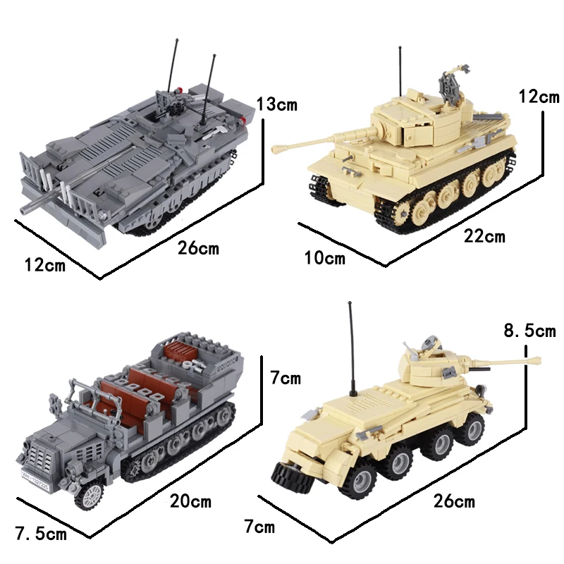 

WW2 Military German Battle Tiger Tank Building Blocks MOC Heavy Tanks Armored Vehicle Soldiers Weapons Army Figures Bricks Toys