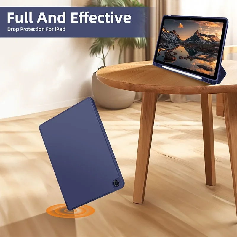 Enhanced Product Title: Premium PU Leather Tri-Folding Magnetic Tablet Case with Pen Holder Cover, 10.9