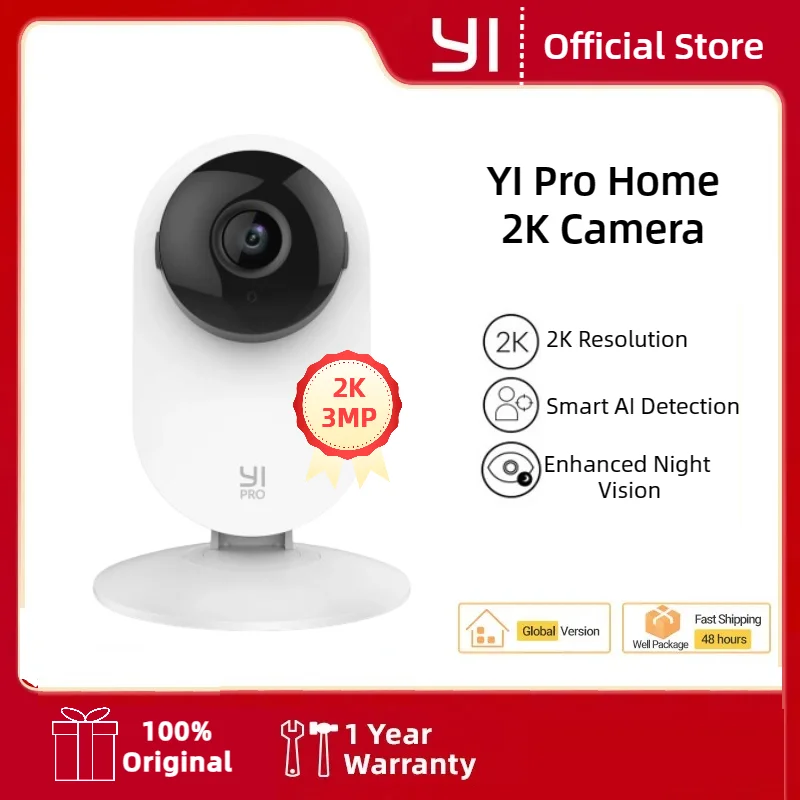 YI Pro 2K Home Security Camera Smart Detection, Enhanced Night Vision Cloud and SD Storage, work with Alexa and Google Assistant