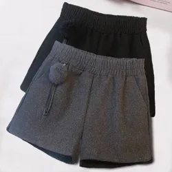 Fall Winter Shorts Women Cozy All-match Solid Feminine Soft Fashion Korean Style Temperament Loose Basic Warm Elegant High Waist