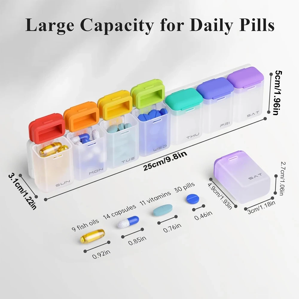 Medication Dispenser Medicine Container Holder for Supplement Vitamin Weekly Pill Organizer Magnetic Removable Pill Box