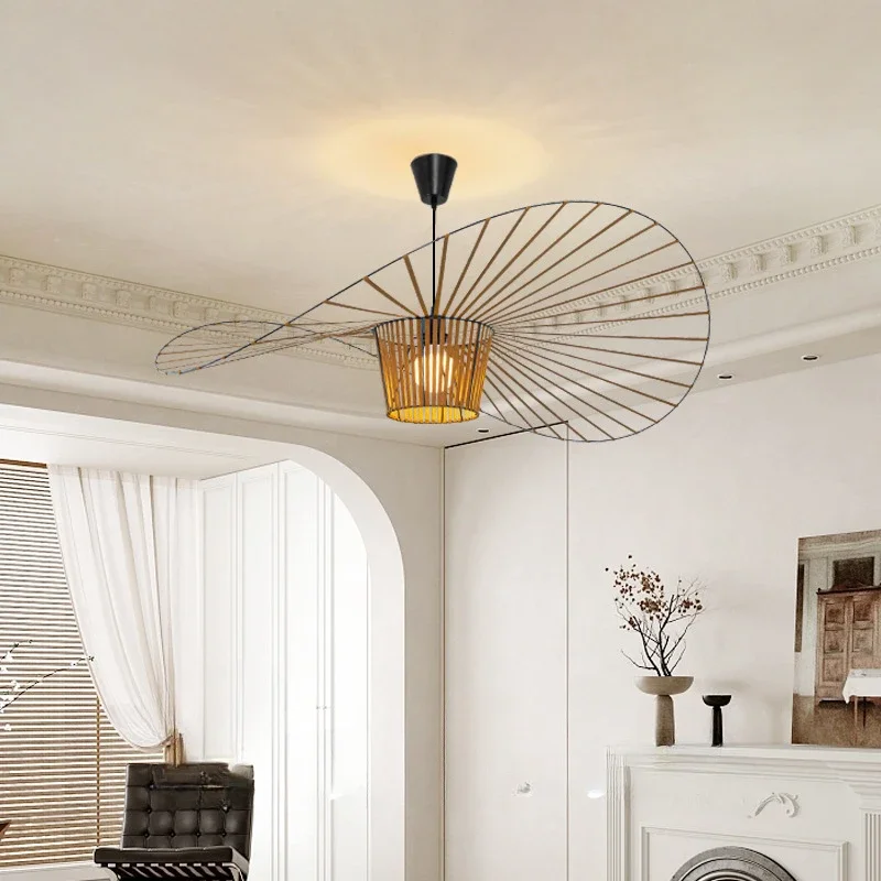

French straw hat lamp, Nordic creative personality design, dining room bar table lamp, simple modern living room