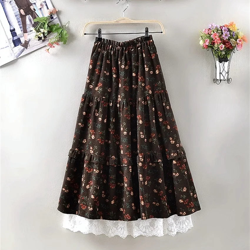 

Женская Вельветовая юбка с высокой талией, большого размера