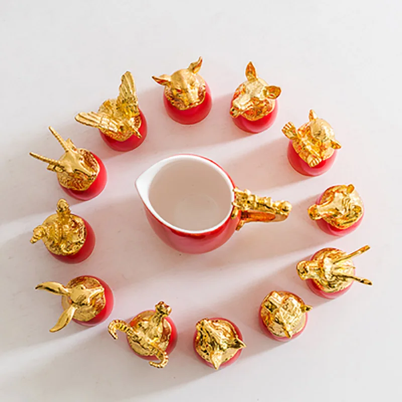 Ceramic Wine Glass Set for Home Decor, Traditional Red, Wedding Party, Household, Newlywed Supplies