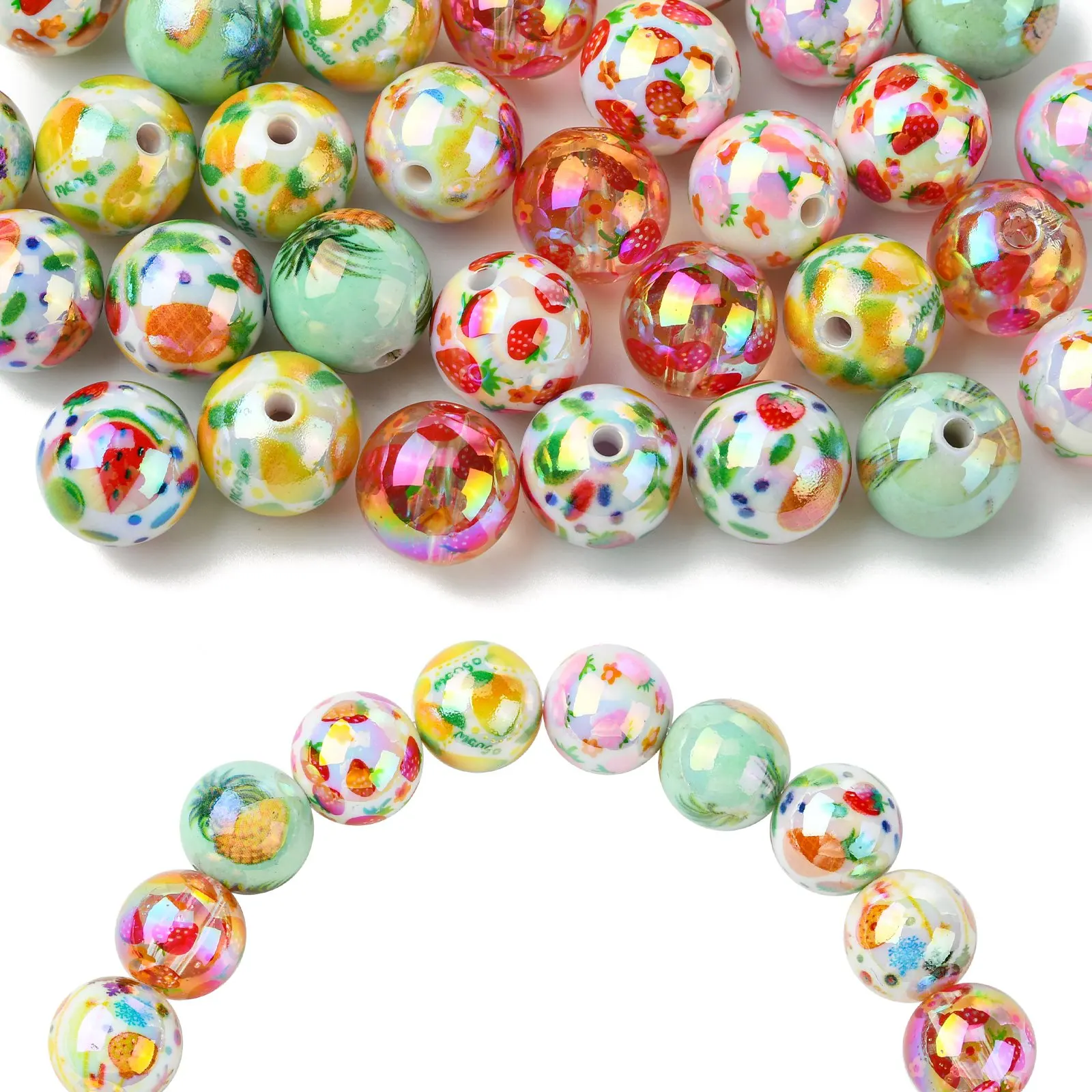 Pandahall 35 Stück AB-Farbe, rund, mit Obstperlen, 16 mm, Acryl, klobige Kaugummi-Perlen für Stifte, Schlüsselanhänger, Armbänder, Schmuckherstellung