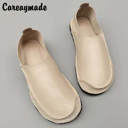 Careaymade-천연 가죽, 순수 수제 신발, 플랫 소프트 솔, 싱글 슈즈, 경량 미끄럼 방지 캐주얼, 빅 사이즈 남성 신발 2