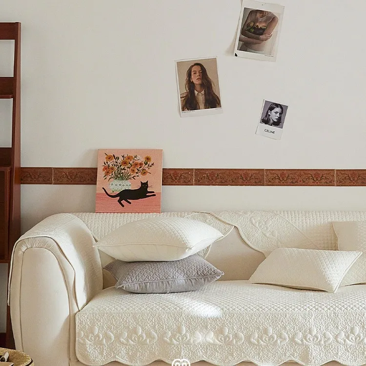 Single Retro Heavy Embroidered Yarn-dyed Pure Cotton Sofa Cushion Living Room Cushion Sofa Cover Towel Four Seasons 4