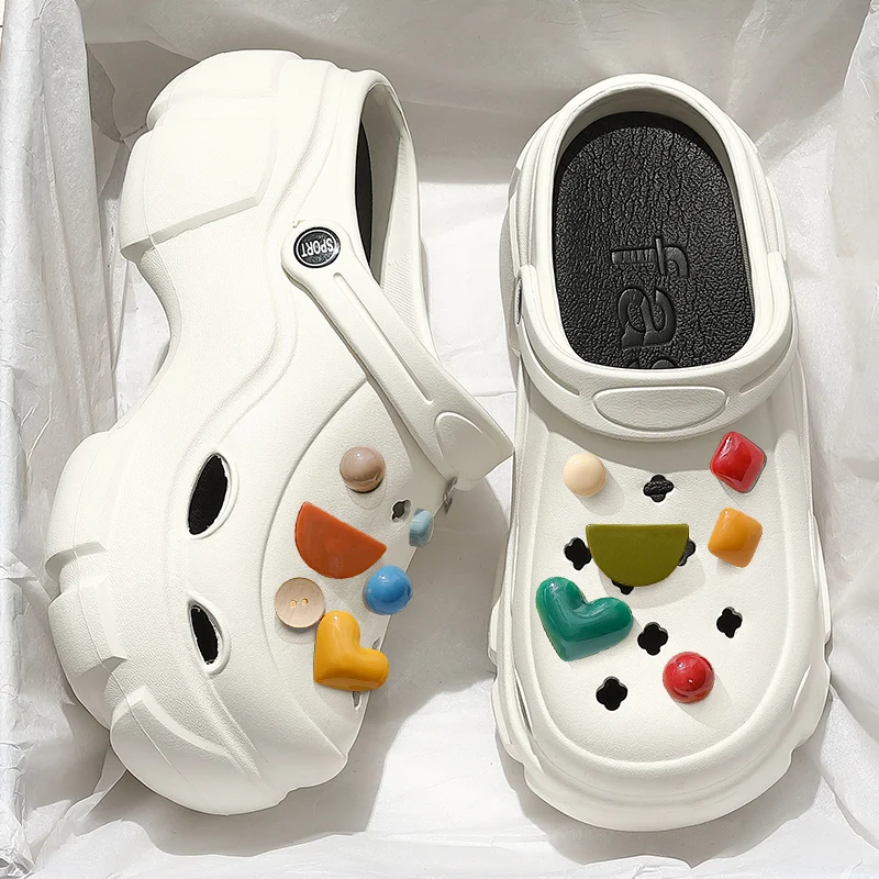 2024 New Sandals DIY Cute Cartoon Clogs Women Mules 7cm Platform Beach Slippers Cave Hole Female Garden Shoes For Students Girls 4