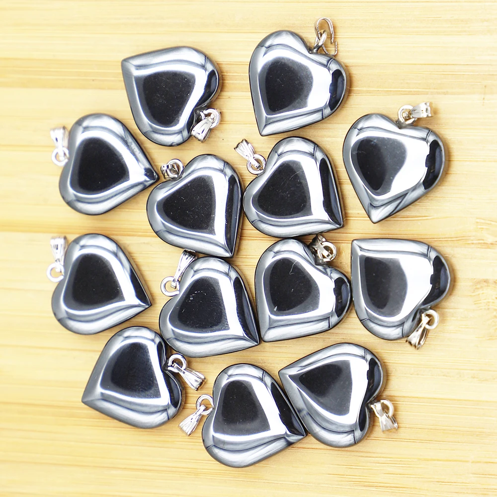 Free Shipping 20mm Natural Black Bile Stone Love Hematite Necklace Pendant Simple Jewelry Making Accessories Wholesale 20Pcs/Lot