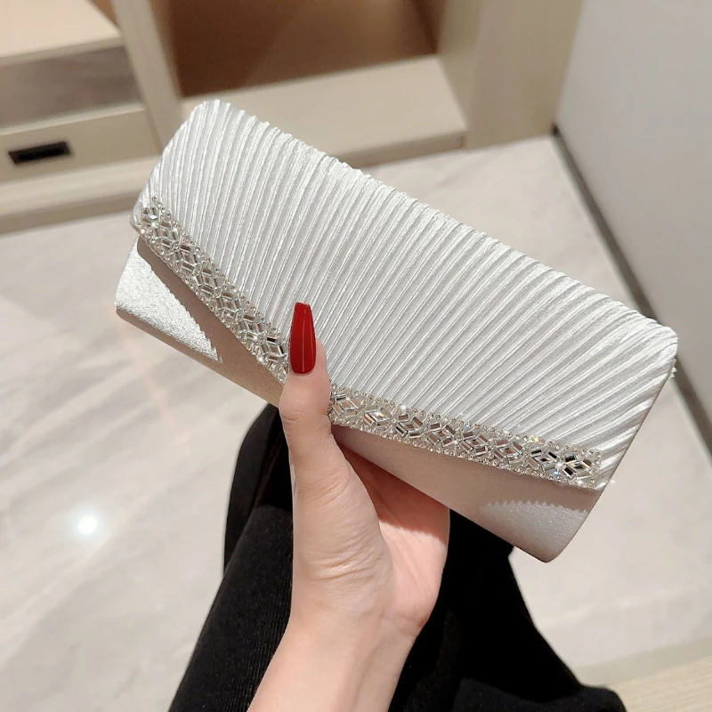 Women Evening Clutch Bags Elegant Luxury Female Silver/Black/White Clutch Wedding Purse Party Handbag Ladies Chain Shoulder Bags - 3