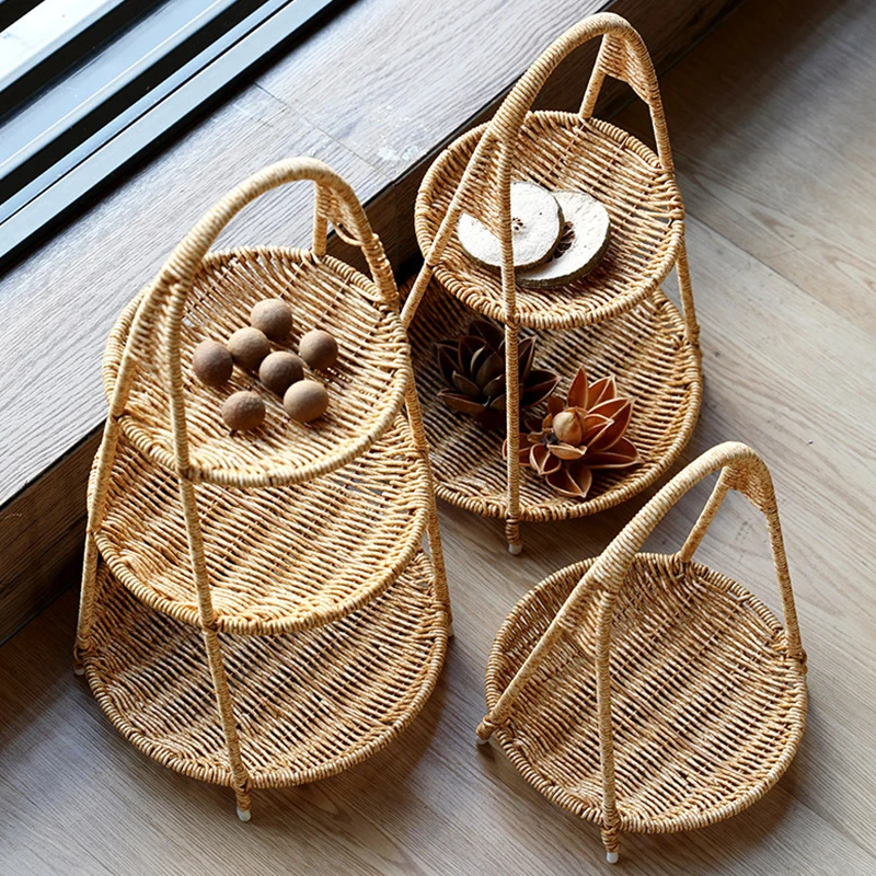 Rattan Imitation Woven Fruit Storage Tray, Dried Fruit Tray, Candy Snack Rack, European-Style, Dry Fruit Bowl, Afternoon Saucer 5