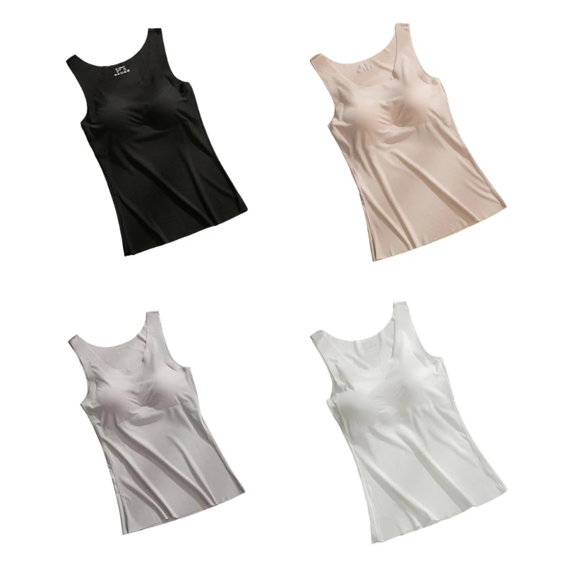 

Women Ice Silk Tanks Top Summer Camis Tops Sleeveless Vest Female Seamless Crop Top with Chest Pad Ladies Camisole Tops