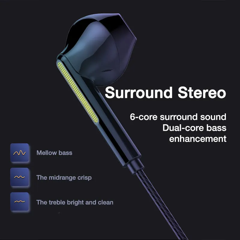 Enhanced Wired Headphones with Heavy Bass and Built-In Microphone
