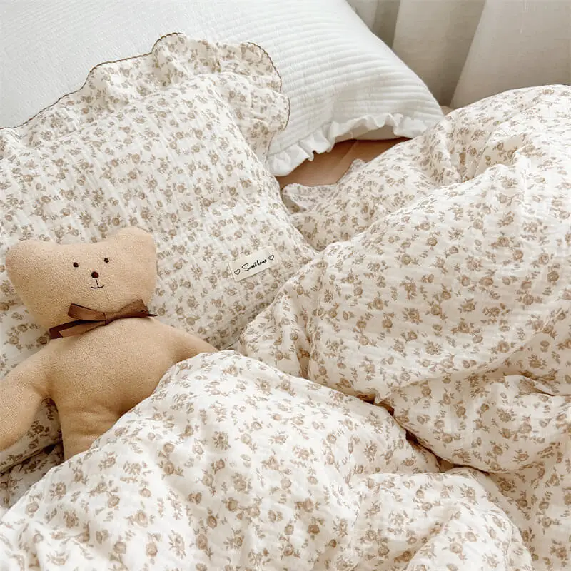 Cotton Muslin Toddler Quilt Cover Set Floral Duvet Cover and Pillowcase Set for Childrens 5