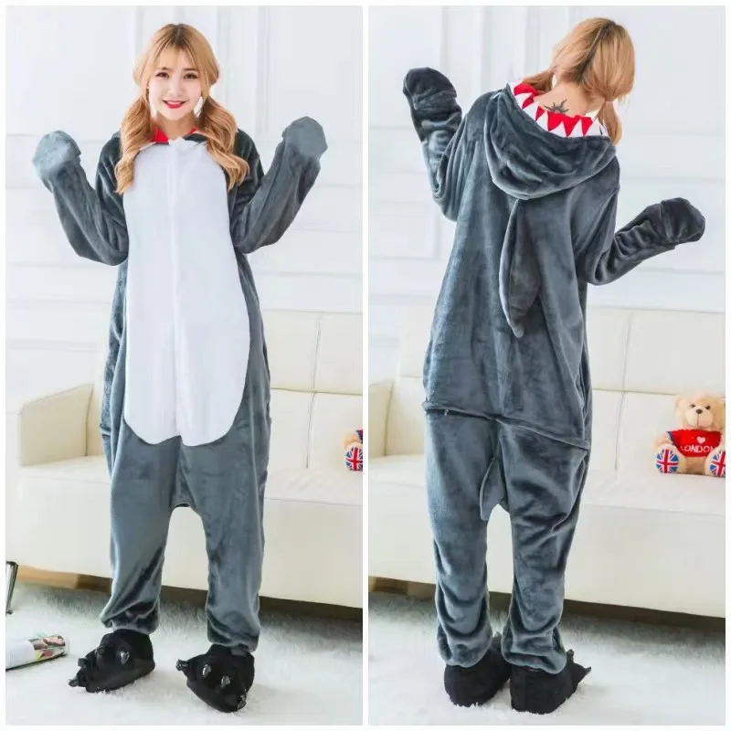 Shark Onesie Halloween Cosplay Frog Panda Penguin Onesie Pajamas Unisex Winter Flannel Warm Pyjamas Women Men Onepiece Sleepwear Kigurumi Pajamas Onesies Cosplay Pajamas Onesies Flannel Pajamas Onesies