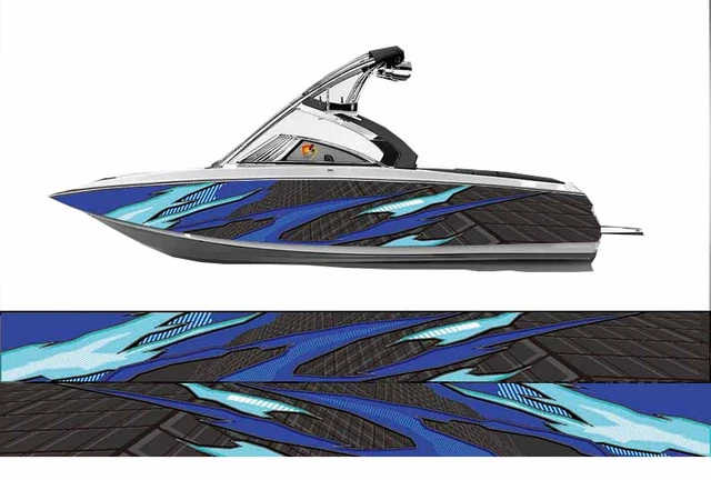 Custom Geometric Stripe Boat Sticker Fashion Blue & Gray Colour Boat  Sticker Vinyl Waterproof Boat Wrap Graphic Boat Wrap Decal - AliExpress