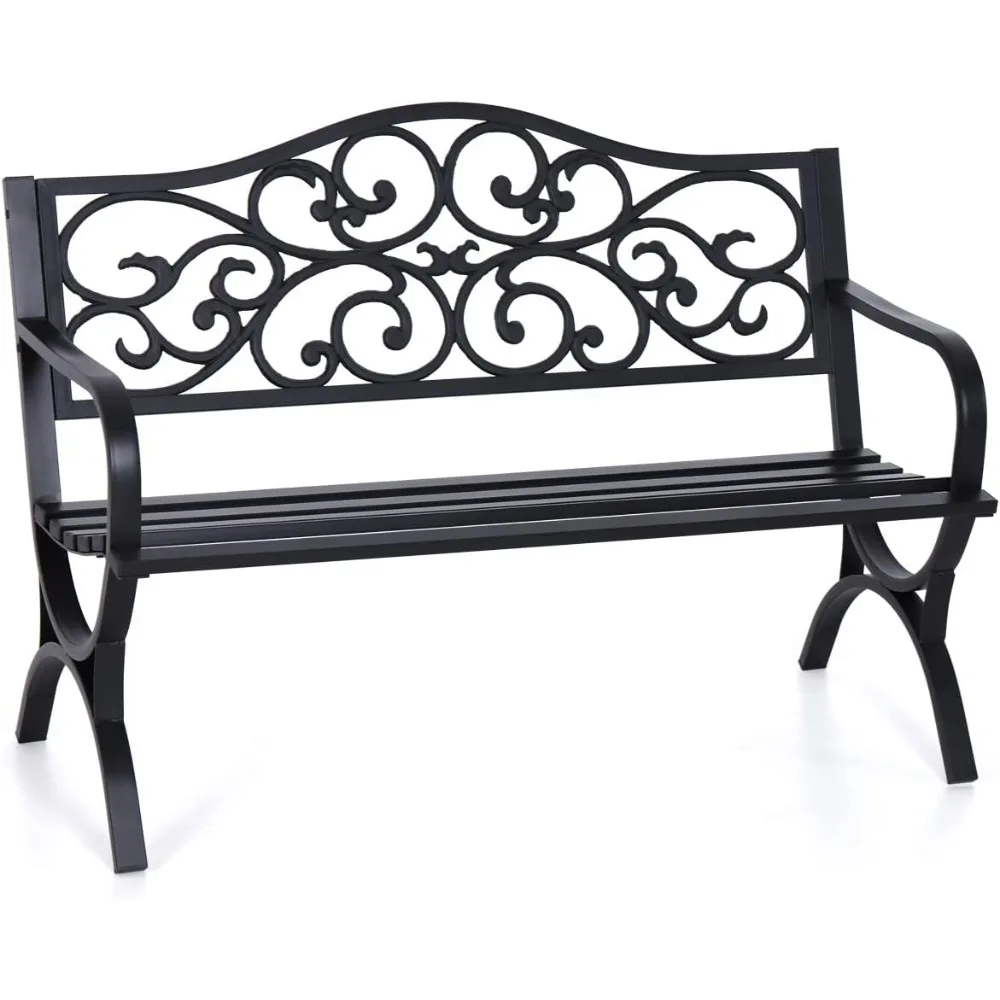 

Outdoor garden bench, terrace metal frame park bench with bird pattern backrest, used for porch, lawn, deck transportation free