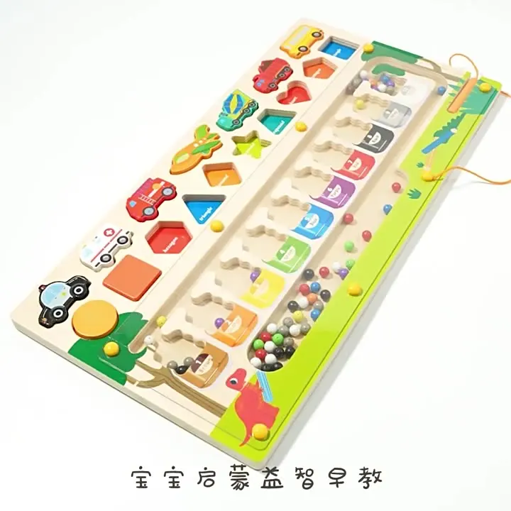 Montessori Magnetic Maze Puzzle - Wooden Educational Toy For 3-6 Year Olds With 18 Activity Cards